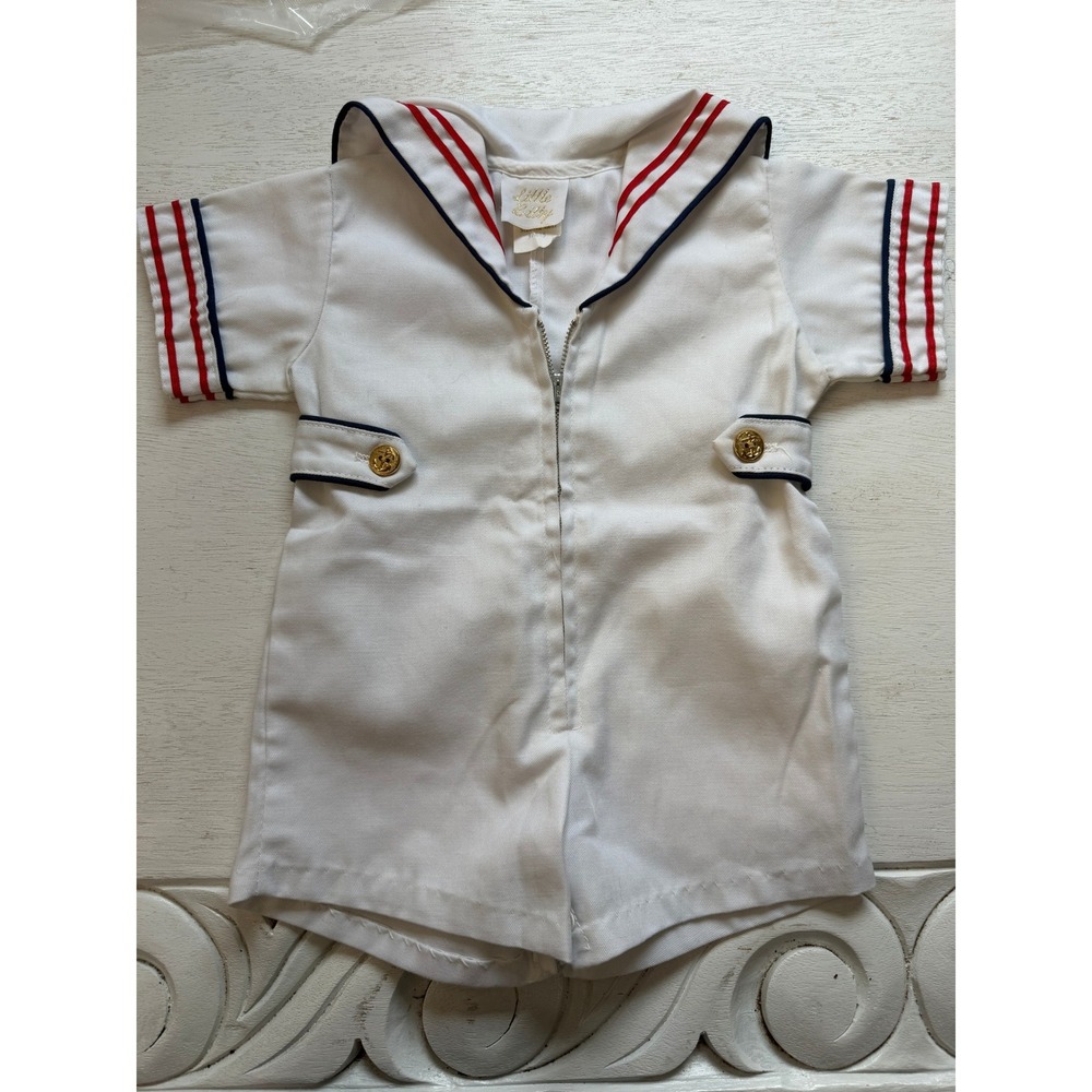 Vintage Sailors Suit White Little Bitty Brand USA 12 mos Costume Photos Baby Boy